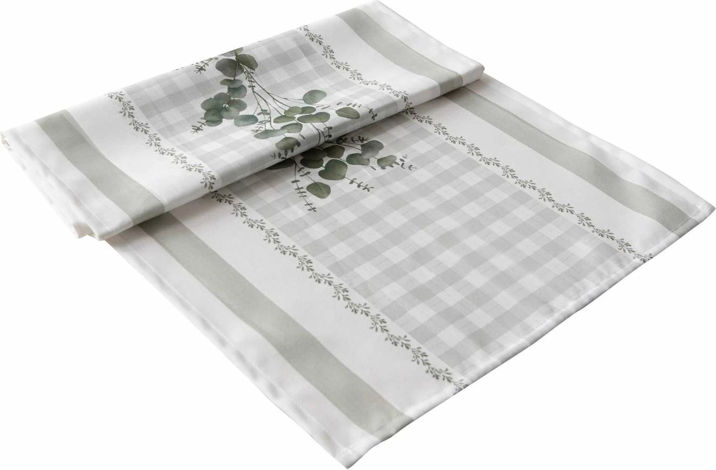 Raner pambuku, ngjyrë e gjelbër dhe e bardhë, Hermia, Eucalyptus, 50x150cm