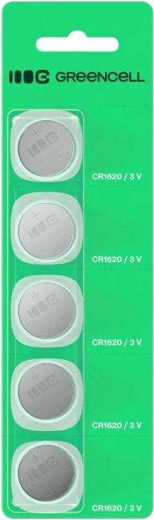 Bateri monedhë, Green Cell, CR1620, 70 mAh 3V litium, set 5 copë