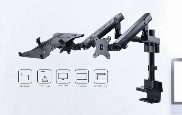 Mbajtëse tavoline Gembird MA-DA3-02 për monitor deri 32" dhe laptop deri 15.6", e zezë