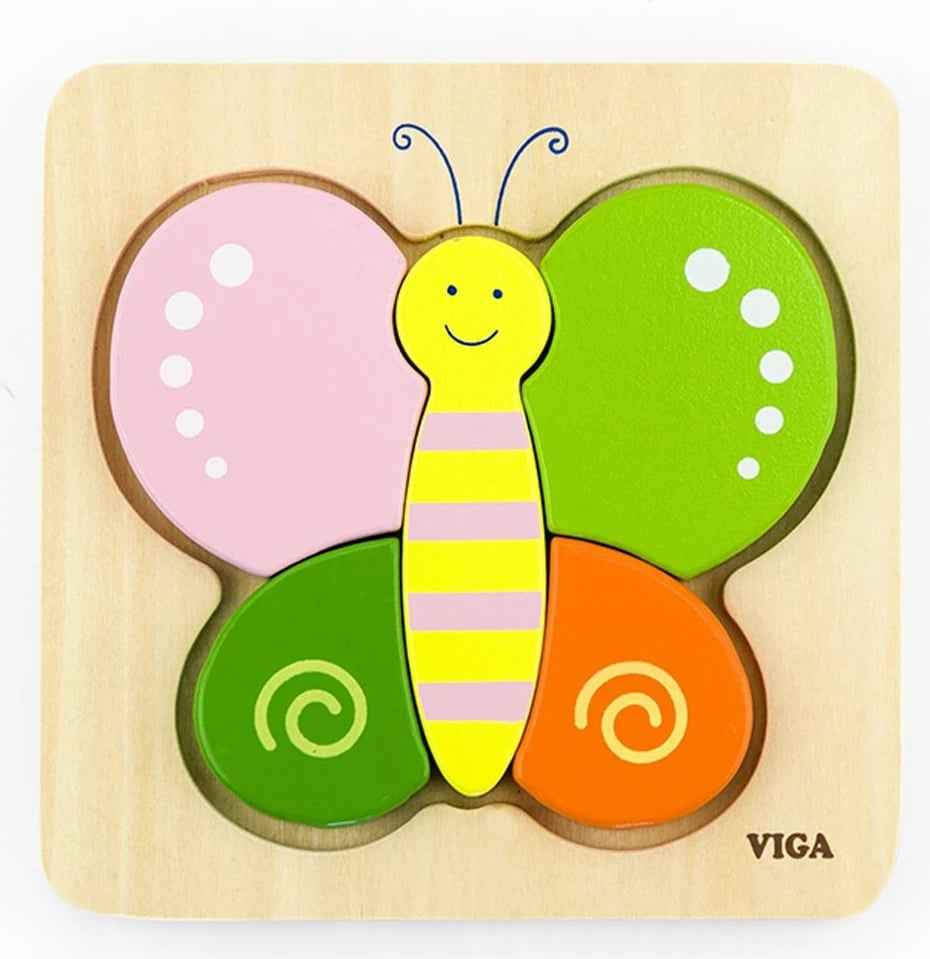 Puzzle druri për fëmijë, Viga Butterfly, 5 copë, 14.5x14.5 cm, multicolor