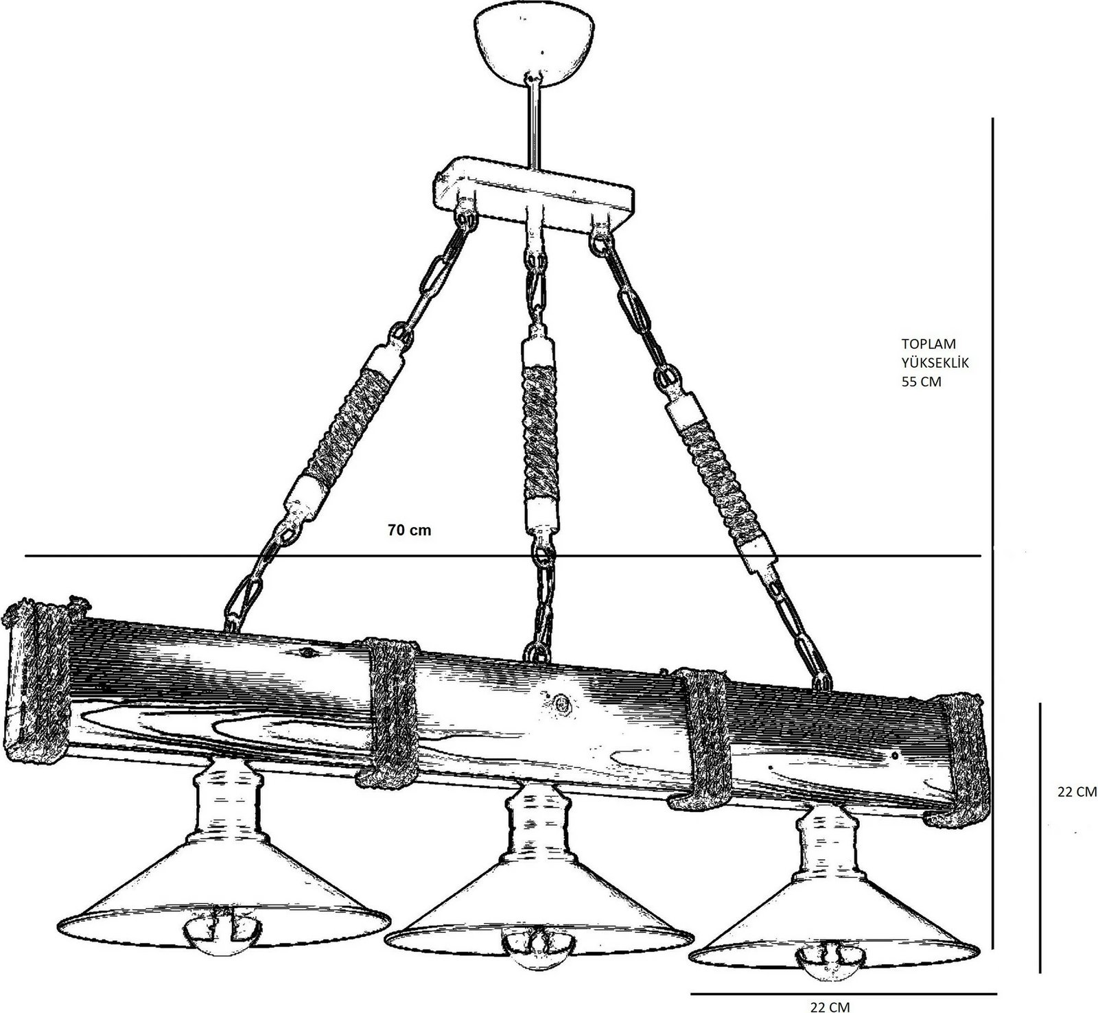 Llambë tavani Opviq, Kütük 3Lü, ngjyrë arre dhe e zezë