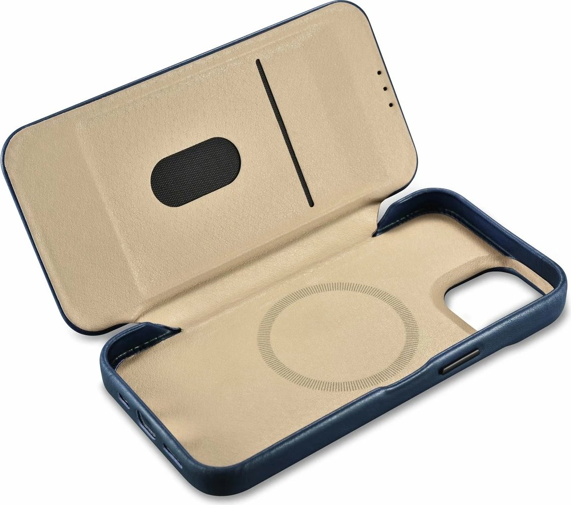 Mbështjellës iCarer Oil Wax Premium Leather Folio për iPhone 14 Plus, MagSafe, kaltër