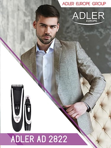 Makinë qethëse + trimmer, Adler AD 2822, 24 gjatësitë 3-15 mm, me dhe pa kabllo, bateri NiMH, e zezë/bardhë