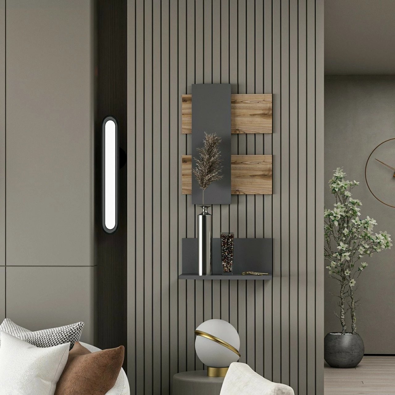 Komodë anësore Hanah Home, Belita, ngjyrë lis dhe antracit