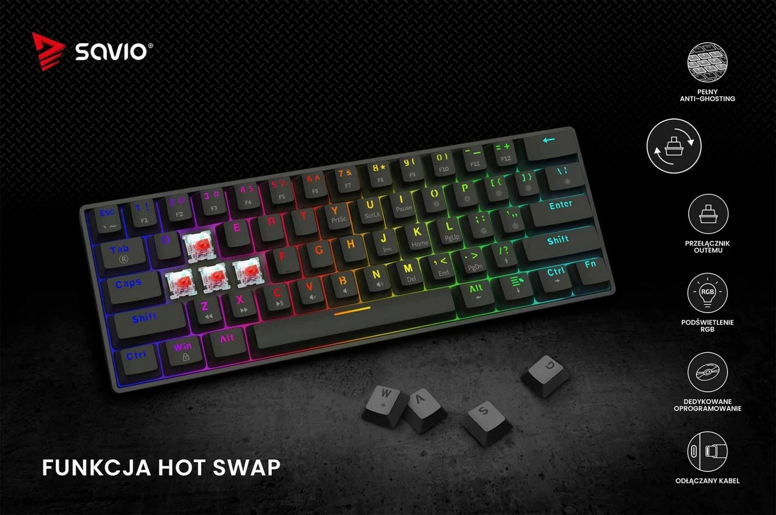 Tastierë mekanike Savio Blackout X2, OUTEMU Red, 60%, me ndriçim ARGB, e zezë