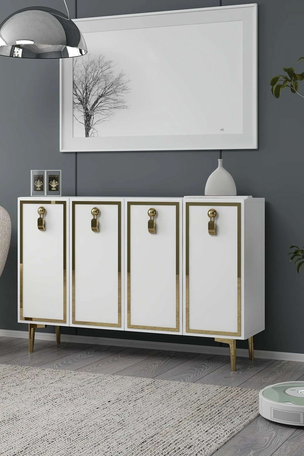 Konsolë Skye Decor, e bardhë dhe ari, 8186KM-64