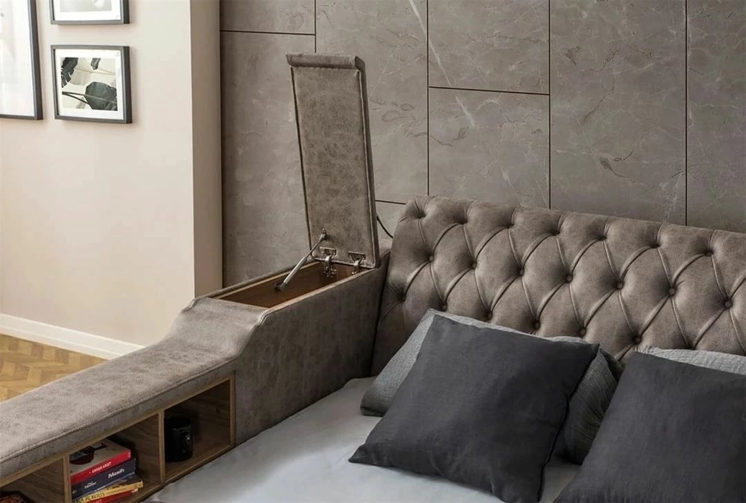 Krevat dopio smart, ngjyrë kafe, Skye Decor, me masazh, USB, audio