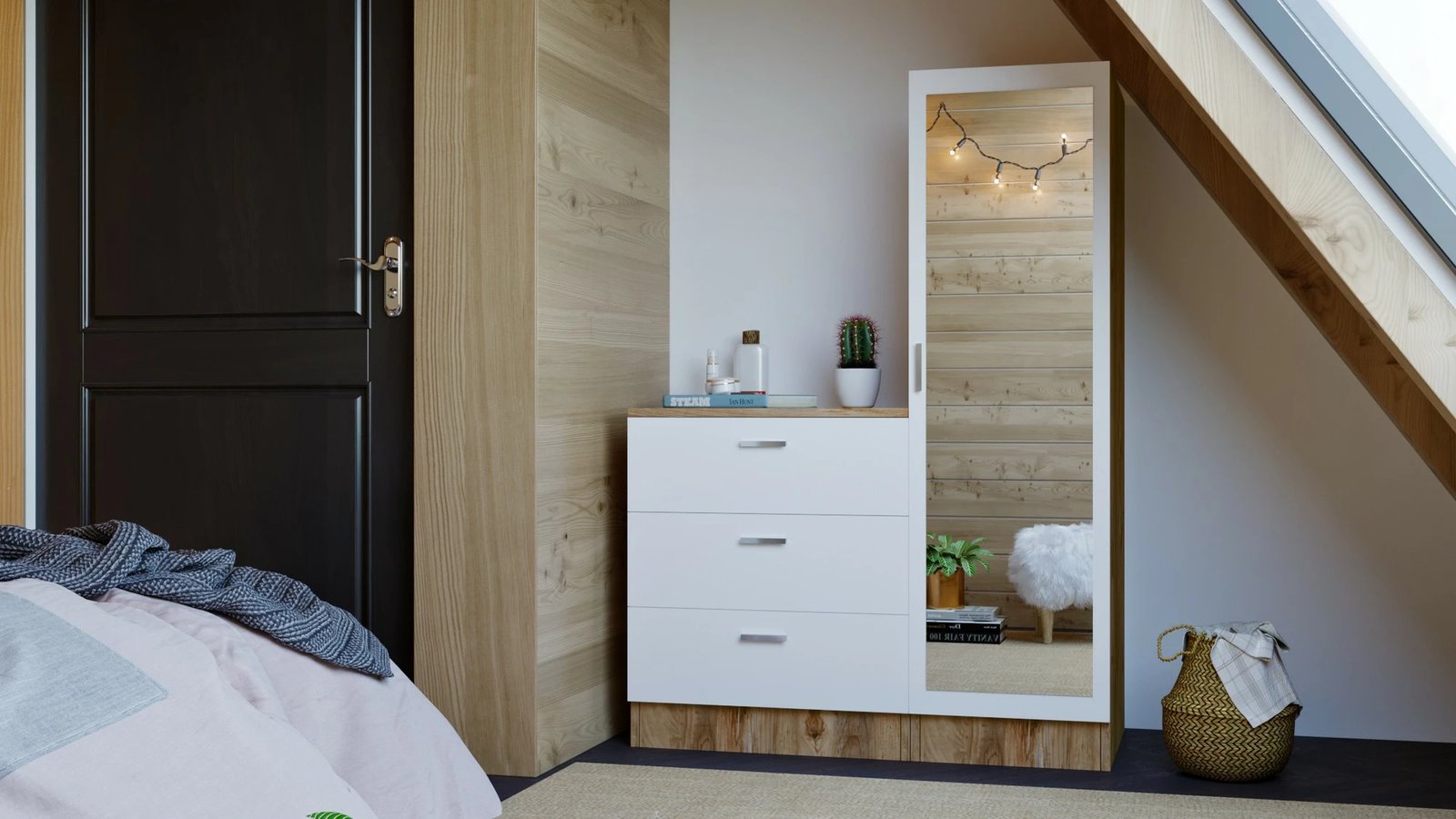 Dollap multifunksional Hanah Home, Cc6-Aw, ngjyrë Atlantic Pine dhe e bardhë