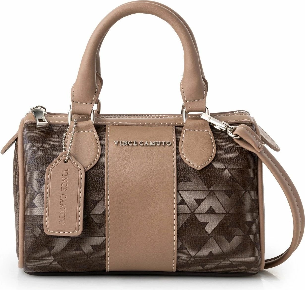 Çantë dore Vince Camuto Rimini, monogram, ngjyrë kafe dhe mink