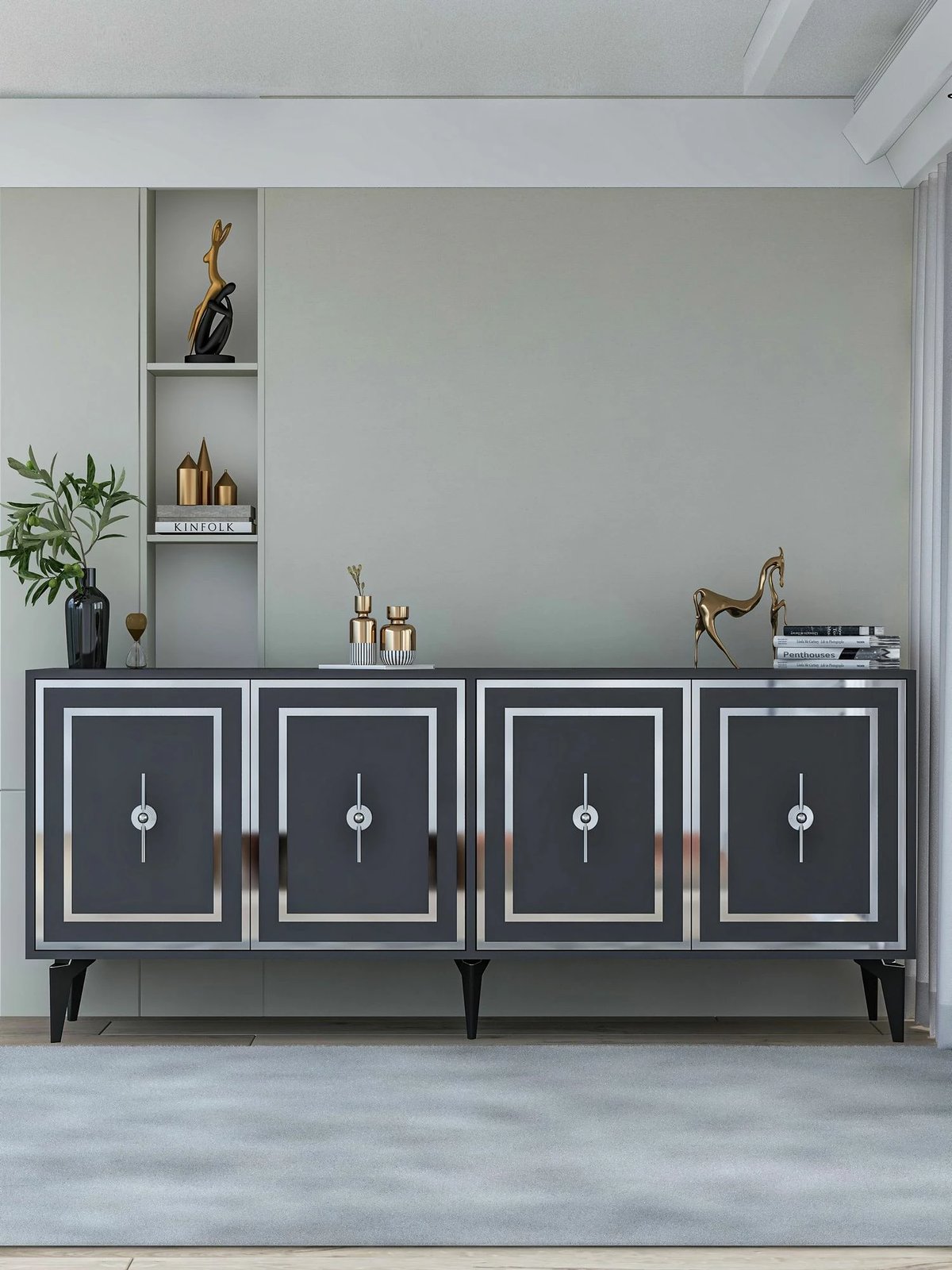 Konsol Skye Decor, ngjyrë antracit dhe argjendi, Samba