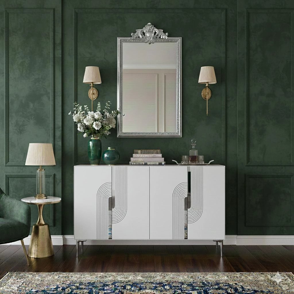 Konsol Skye Decor, Meyra 120, e bardhë, argjend