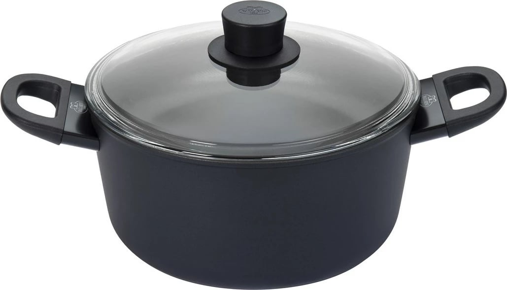 Tenxhere BALLARINI 75002-921-0, 24 cm, alumini, me kapak xhami, e zezë
