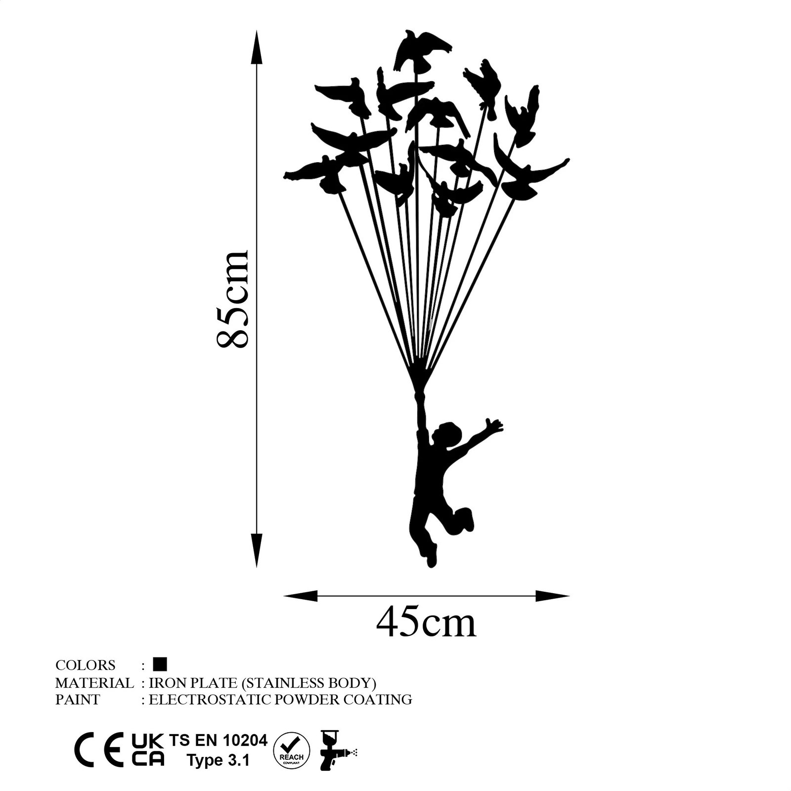 Aksesor dekorativ metalik për mur, Wallity, Djaloshi fluturues 3