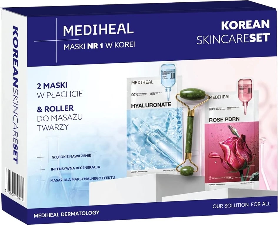 Set maska fletë dhe roller masazhi për fytyrë Mediheal Korean Skincare për femra 2x24ml + 1 copë