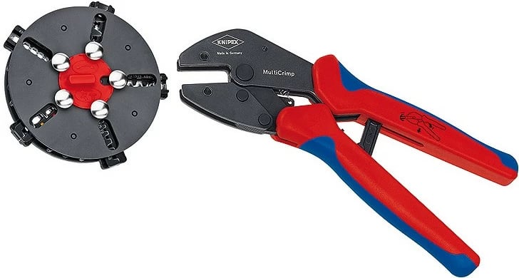 Knipex krimping tool 97 33 02, me 5 matrica ndërruese, blu e kuqe