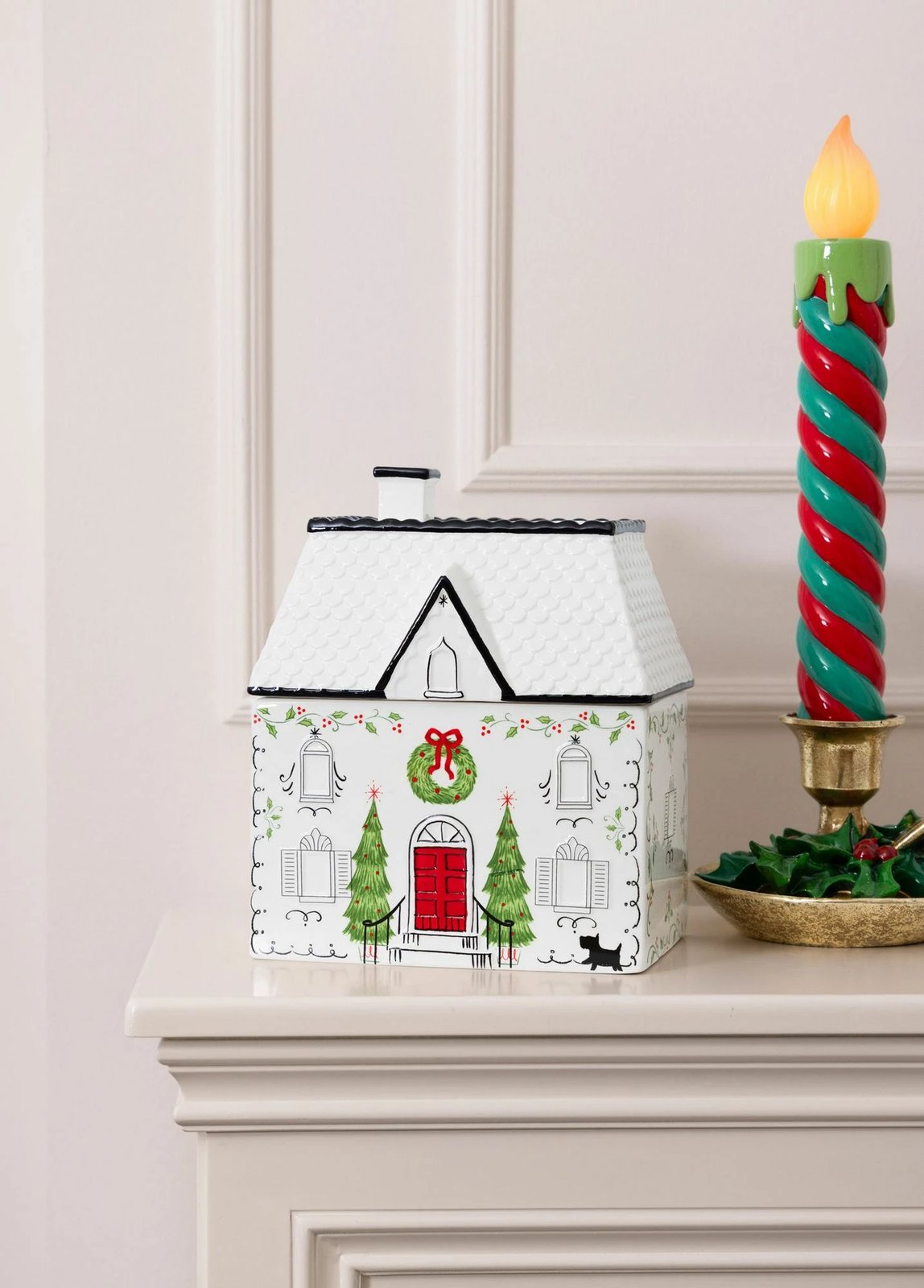 Objekt dekorativ qeramike me dritë LED, ngjyrë e kuqe dhe e bardhë, Evila Originals, SUS0222, 18x17x45cm