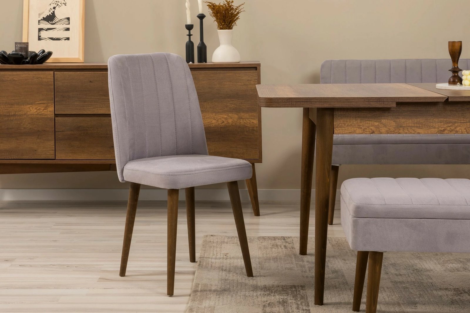 Set tavolinë me karrige dhe konsol, zgjatues, 7 pjesë, Skye Decor, Vina 03 0701, ngjyrë arre, gri