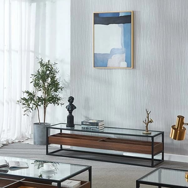 TV komodinë Nextdeco me sipërfaqe xhami dhe raft MDF, H40x160x40cm