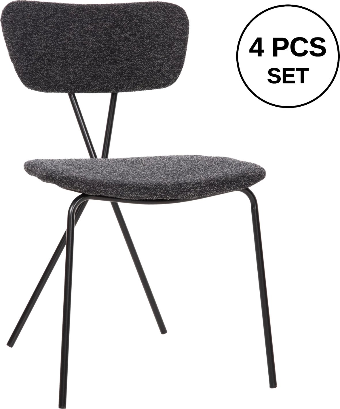 Karrige ngrënieje DORY, kornizë metalike e zezë, pëlhurë gri e errët, 48,5x61x76H cm., set prej 4 copash