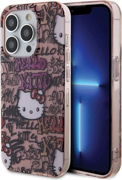 Mbështjellës Hello Kitty IML Tags Graffiti për iPhone 14 Pro, Rozë