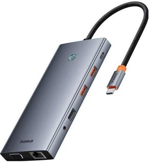 Stacion dokimi Baseus PortalJoy Series, 13w1, 2x HDMI, VGA, DP, 2x USB3.1, USB2.0, USB-C, Mini Jack, RJ45, SF/TF 100W, gri