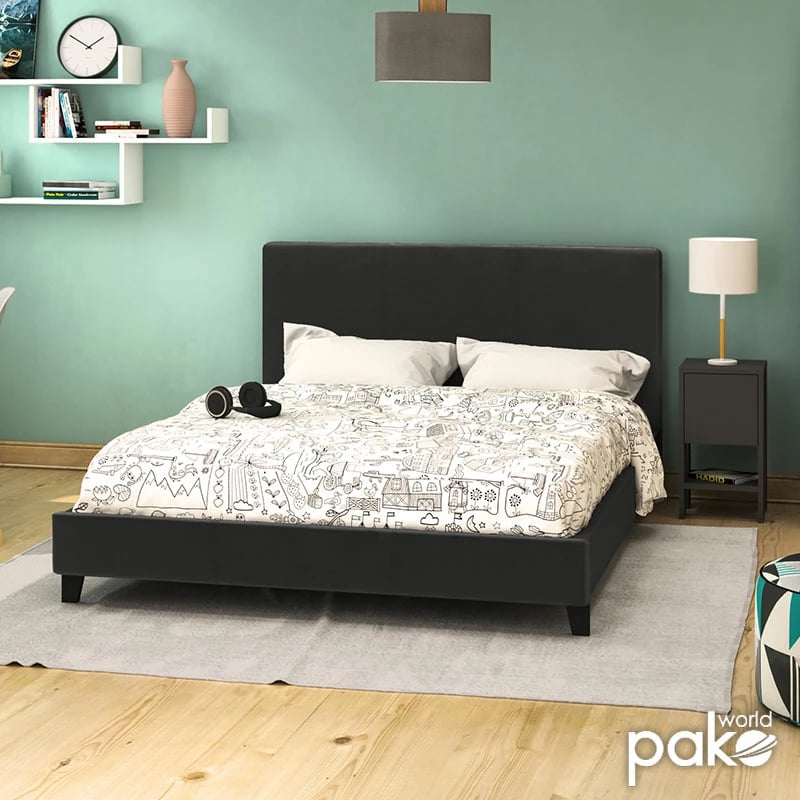 Shtrat dopio Nevil PU ngjyrë e zezë matte 150x200