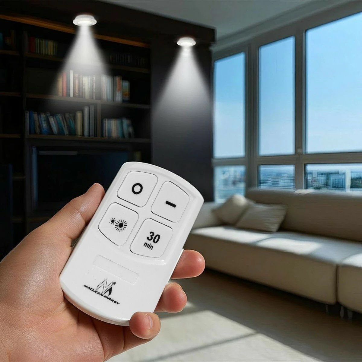 Set llambash LED me telekomandë, Maclean MCE165, rregullim ndriçimi dhe timer 30 min, me bateri 3xAAA, e bardhë, set 6 copë