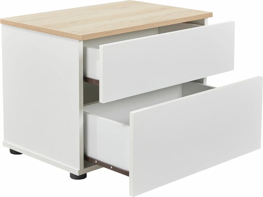 Komodinë nate me 2 sirtarë, ngjyrë lis i bardhë-natyral, 58x39x44.5