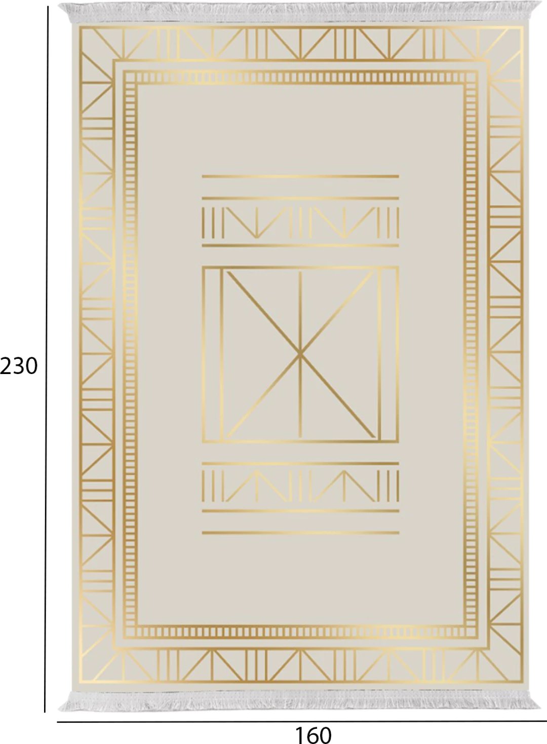 Tepih për dhomë ndeje me fransha, Josiane FH7675.34, bezhë-ari, 160x230