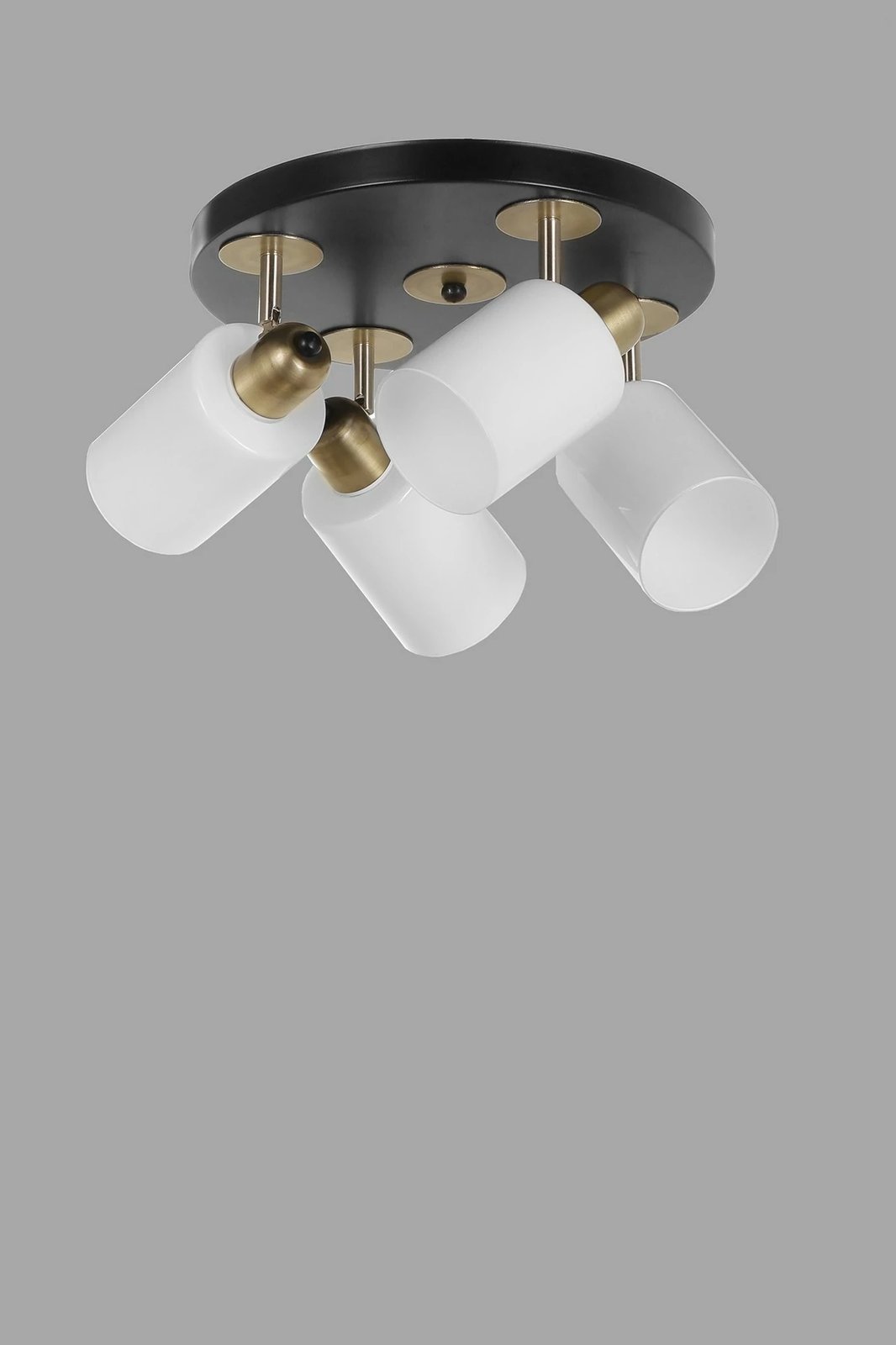 Llambë tavani Opviq Nomi, 4 llamba, metal i zi, kapak qelqi i bardhë