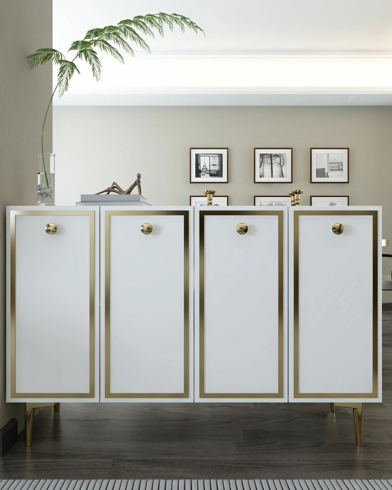 Konsolë Skye Decor, e bardhë dhe e artë, 8161KM-1