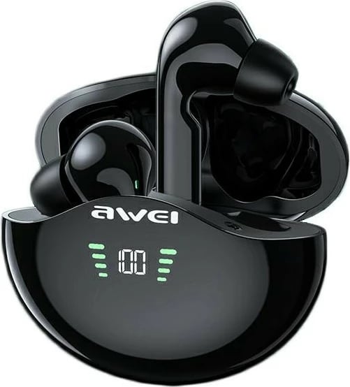 Kufje AWEI T12P TWS me Bluetooth 5.1 dhe stacion karikimi, të zeza