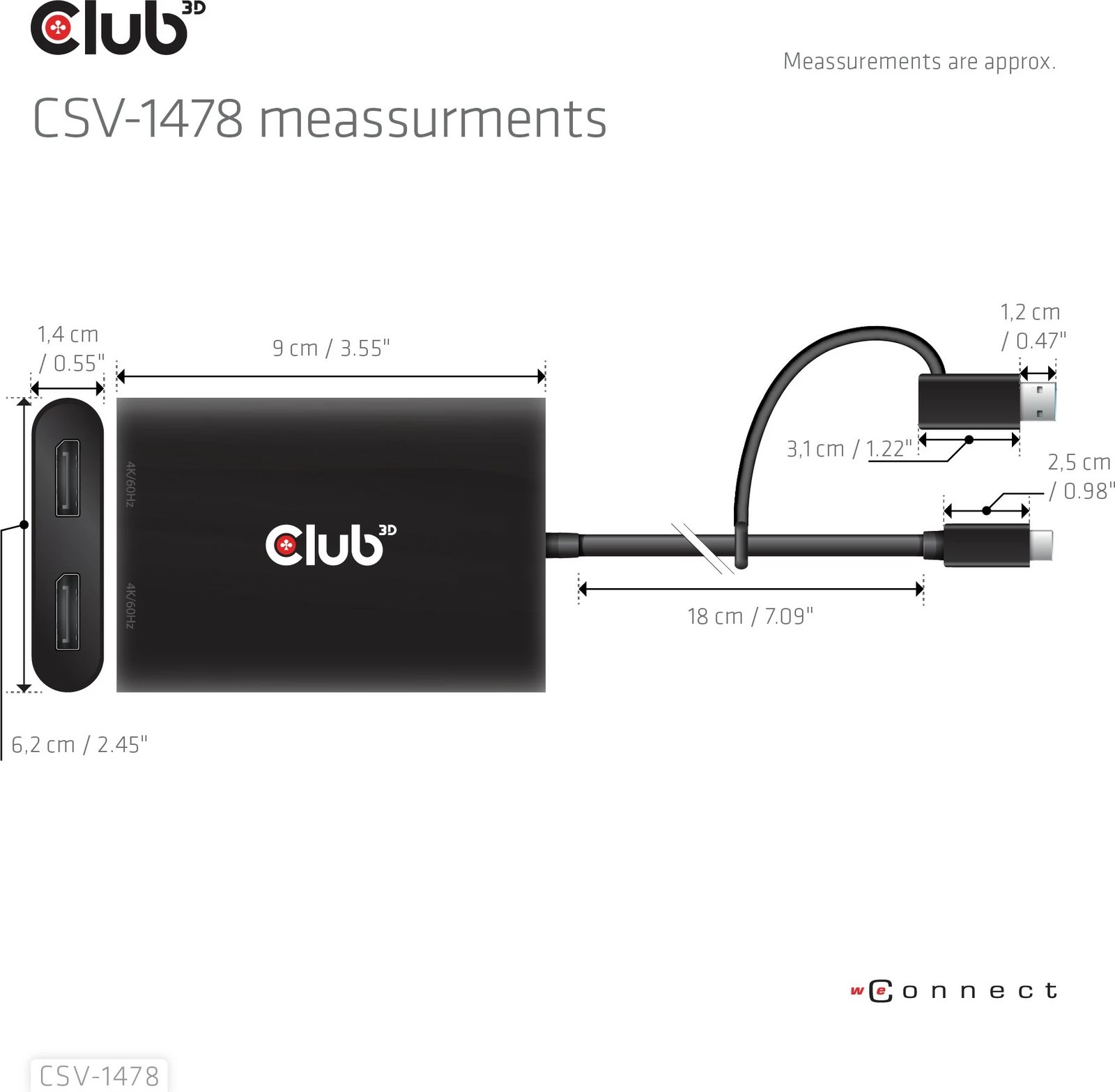 Adapter Club3D USB-C/USB-A në 2x DisplayPort 4K, i zi Adapter Club3D USB-C/USB-A në 2x DisplayPort 4K, i zi