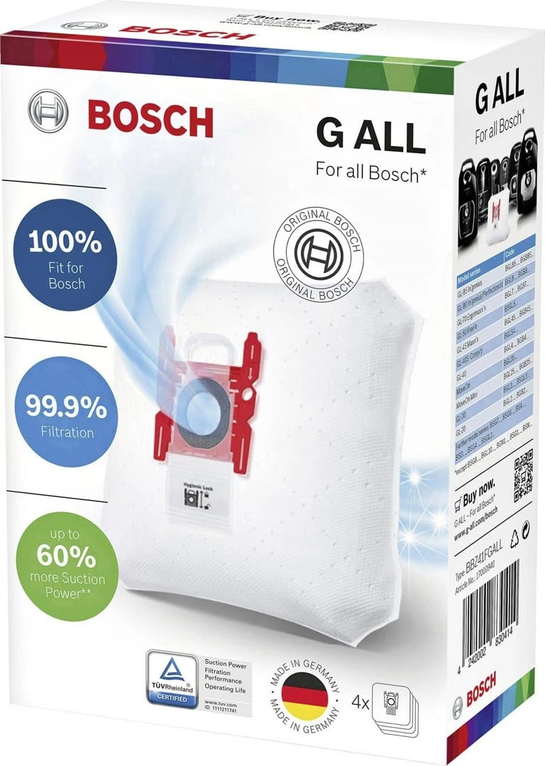 Qese letre për fshesë elektrike Bosch, BBZ41FGALL, e bardhë