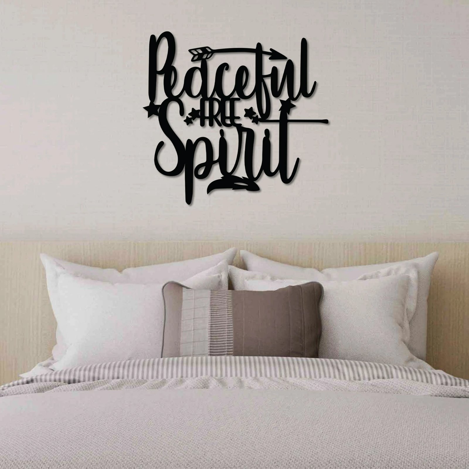 Aksesor dekorativ metalik për mur, Wallity, Peaceful Free Spirit, i zi, 52x48cm