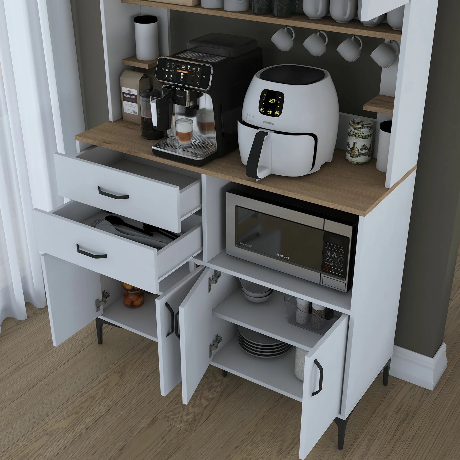 Dollap multifunksional, ngjyrë arre dhe e bardhë, Skye Decor JE208 - 3900