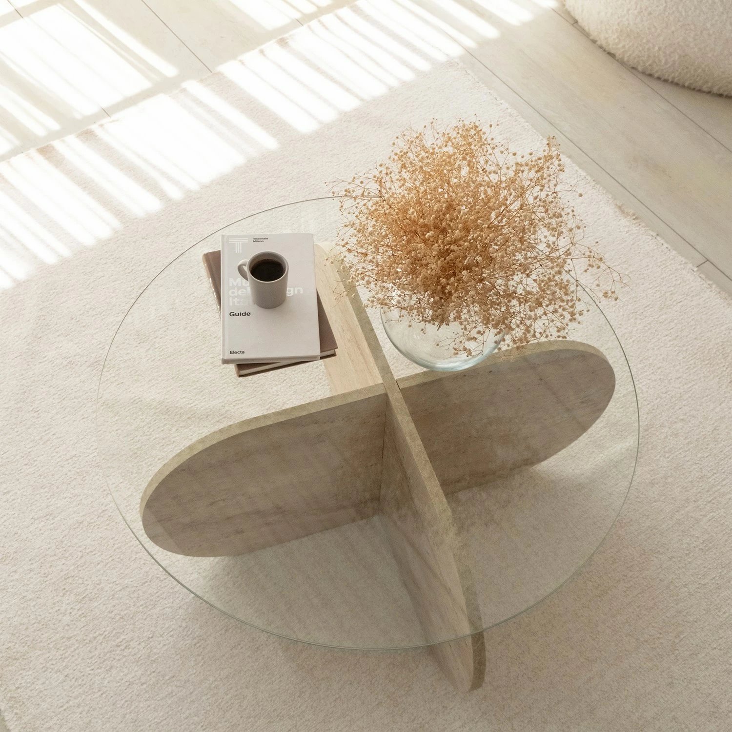 Tavolinë kafeje Hanah Home, Bubble, ngjyrë travertin, xham transparent