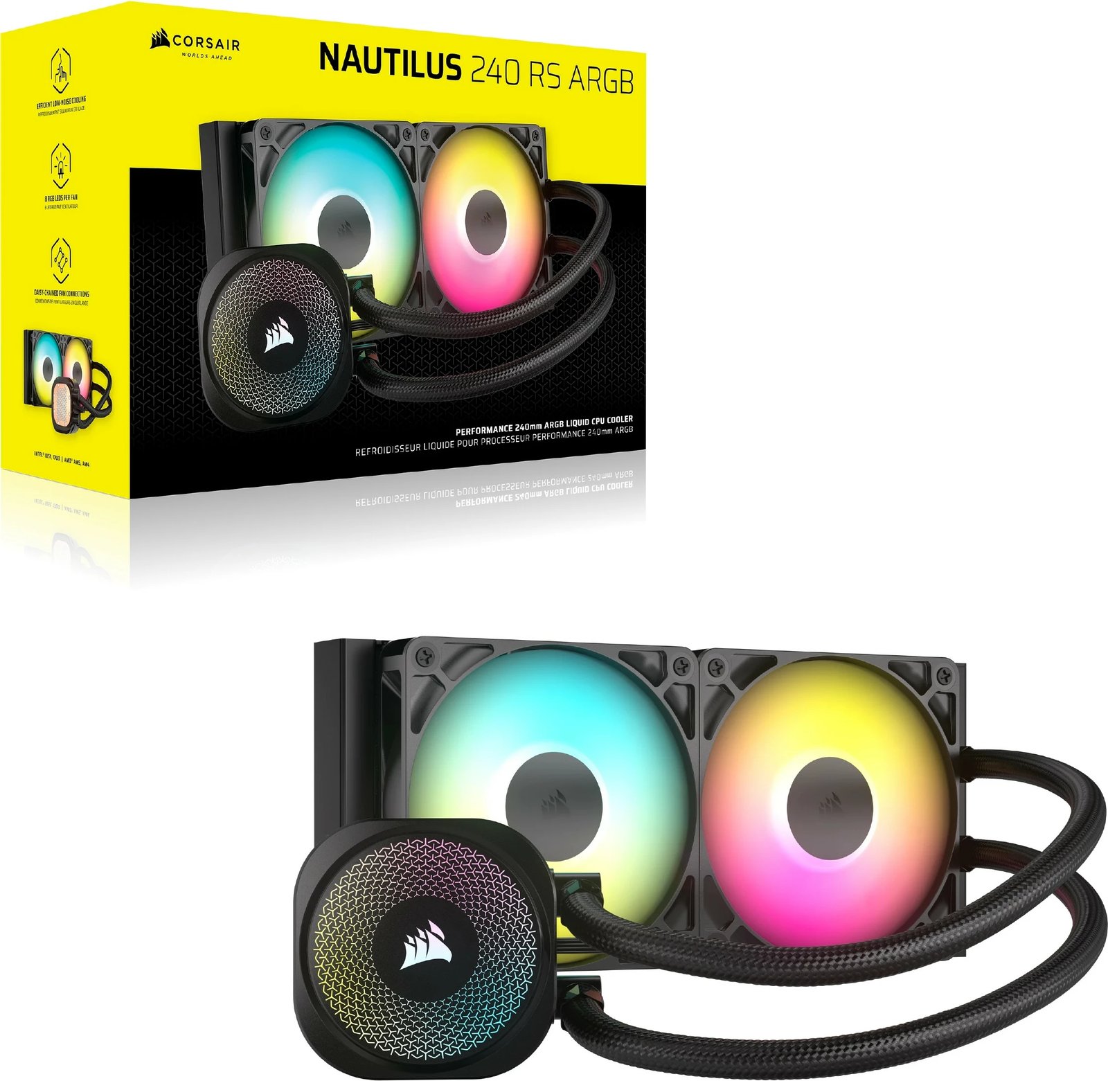 Ftohës procesori Corsair Nautilus 240 RS ARGB, all-in-one liquid, 2x ventilatorë, 2100 RPM, i zi
