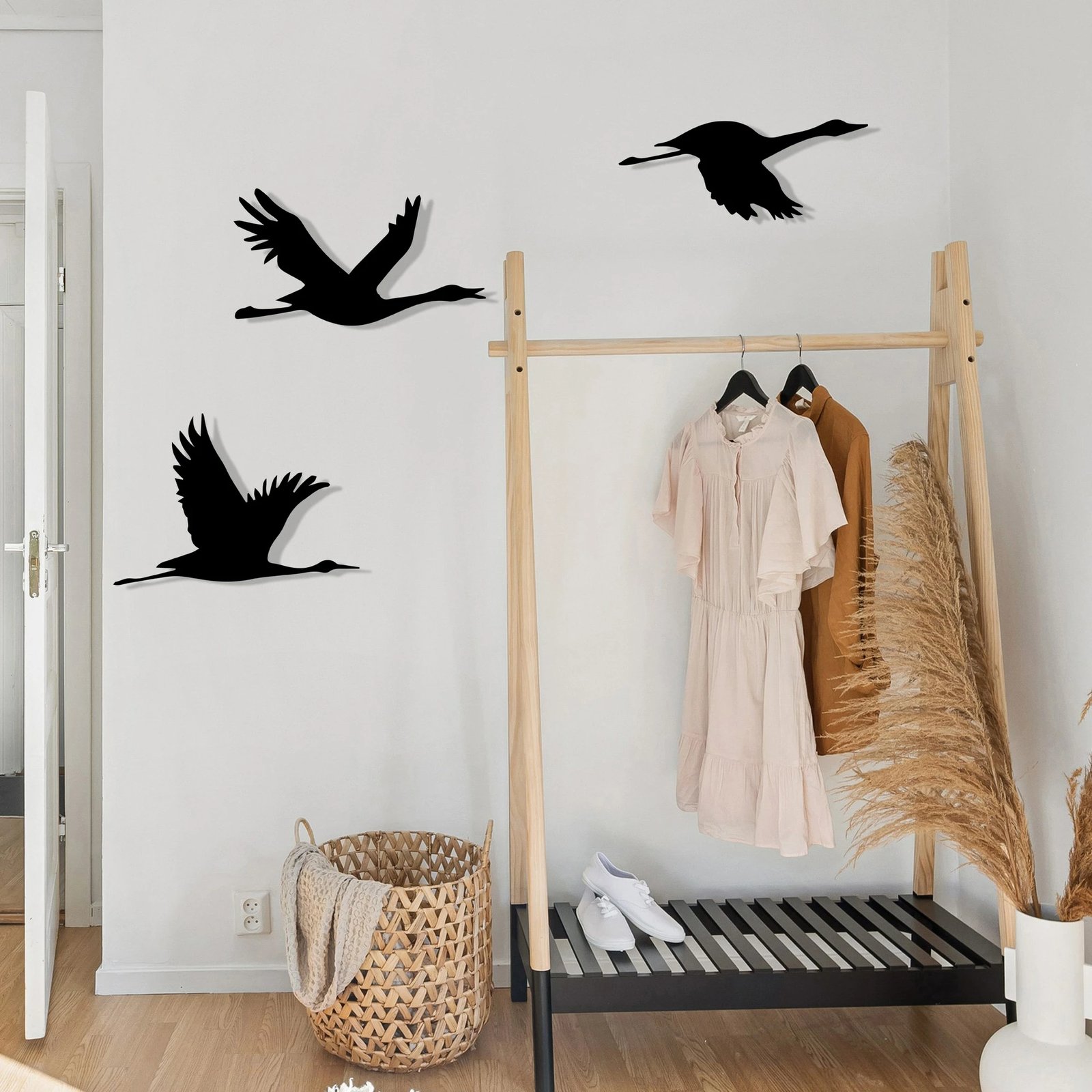 Aksesor muri dekorativ prej metali, Wallity, Mallard, 3 copë, ngjyrë e zezë