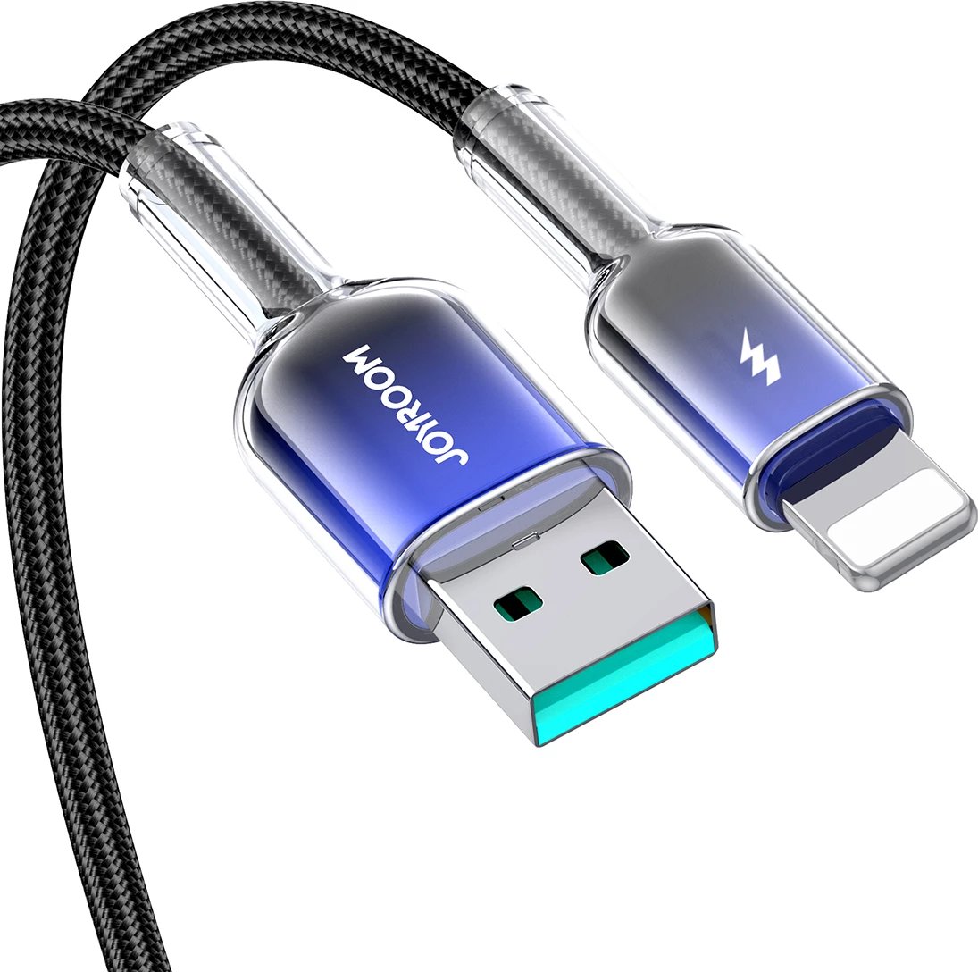 Kabllo Joyroom S-A42 Crystal-Clear Series, USB-A në Lightning, 1.2m, 3A, e zezë