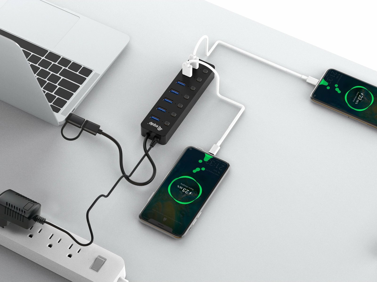 USB hub EQUIP 7 porta USB 3.2 Gen 1, me adapter rryme, i zi