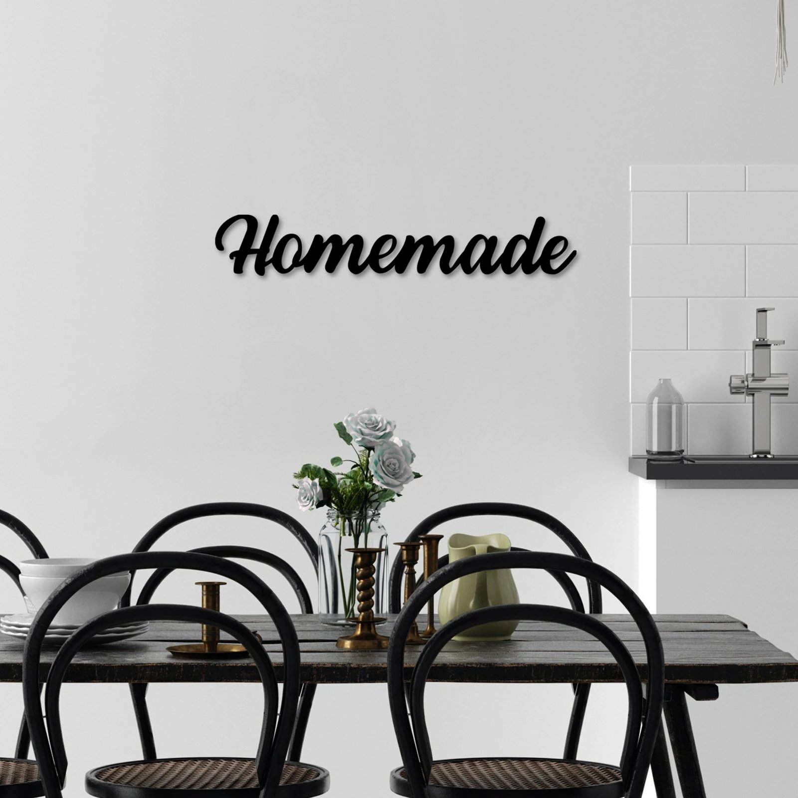 Aksesor dekorativ metalik për mur, 'Homemade', ngjyrë e zezë, 60x10cm