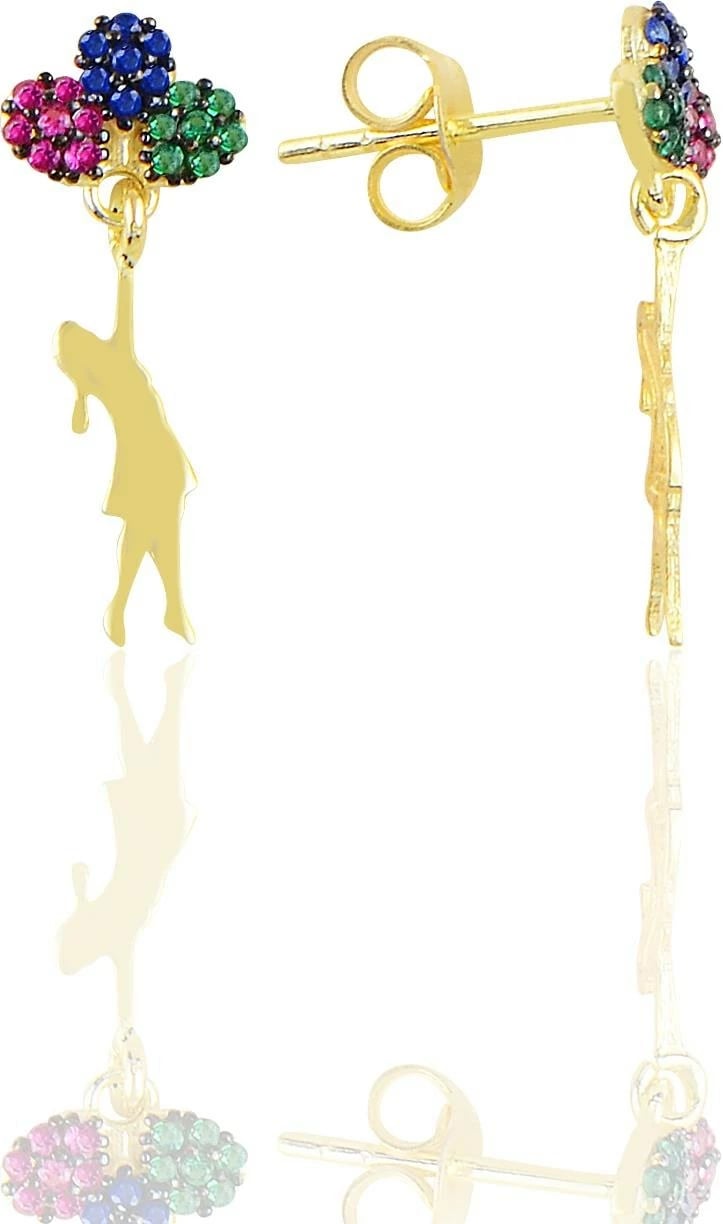 Vathë argjendi me ngjyrë ari, model me vajzë dhe balona, Jumeon, SGTL10751, 22mm