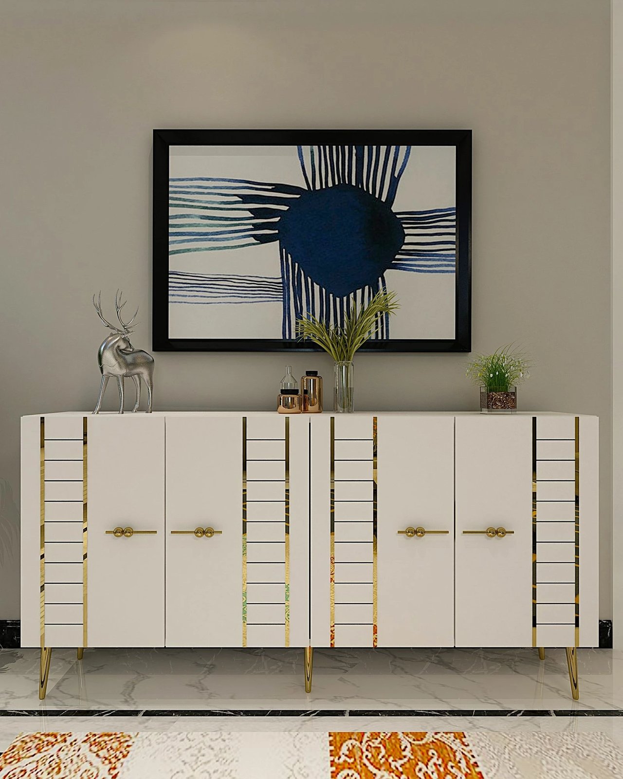 Konsol Skye Decor, e bardhë, e artë