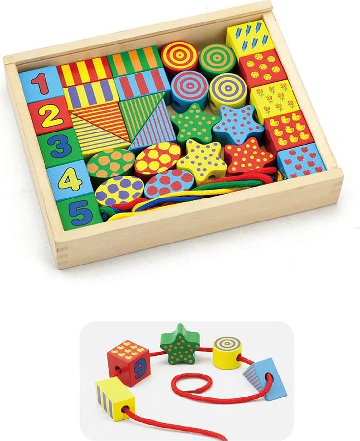 Set druri për vargëzim, Viga, 30 blloqe + 4 fije, multingjyrësh