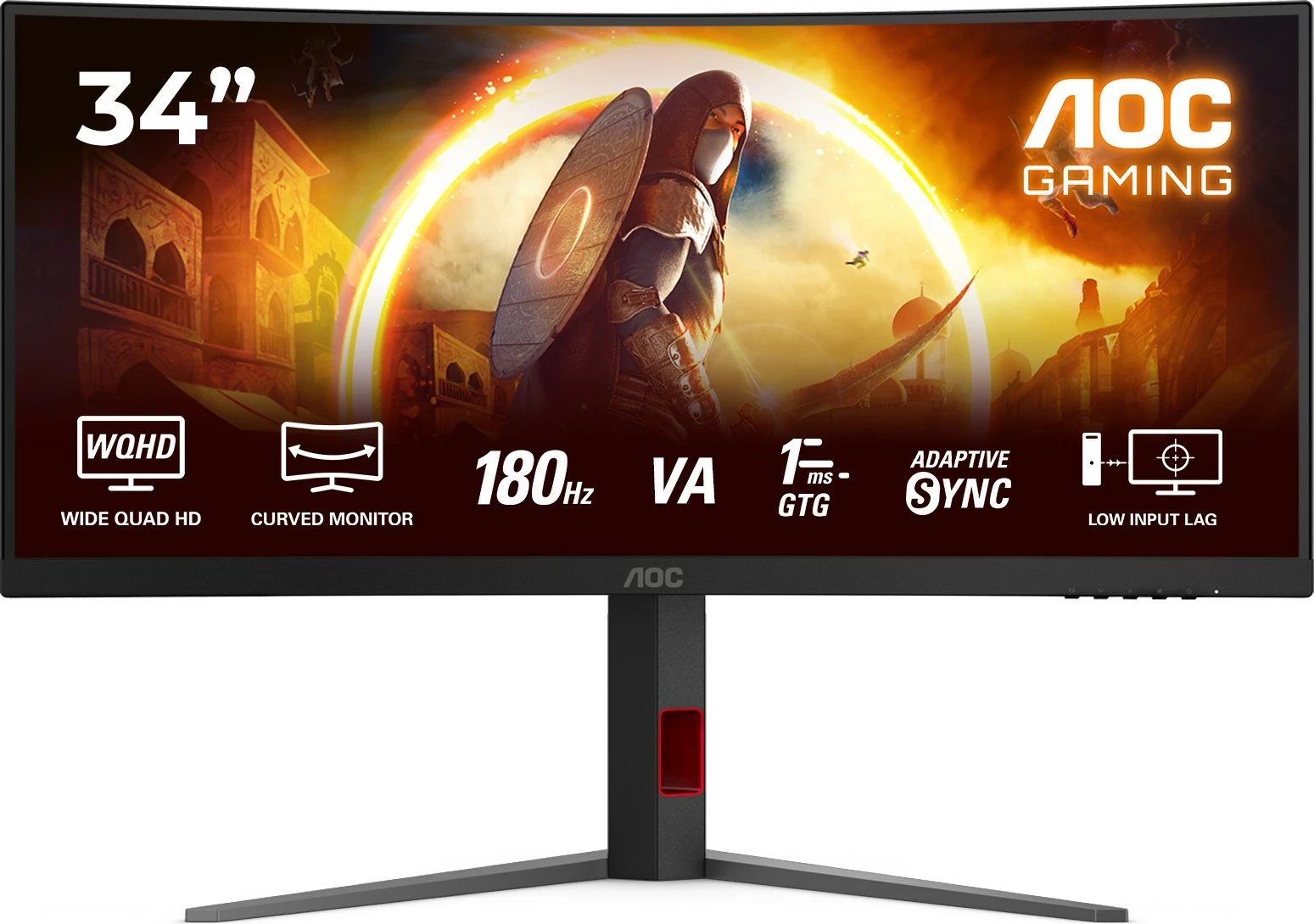 Monitor gaming AOC CU34G4, 34 inç, 180Hz, WQHD, i zi/kuq