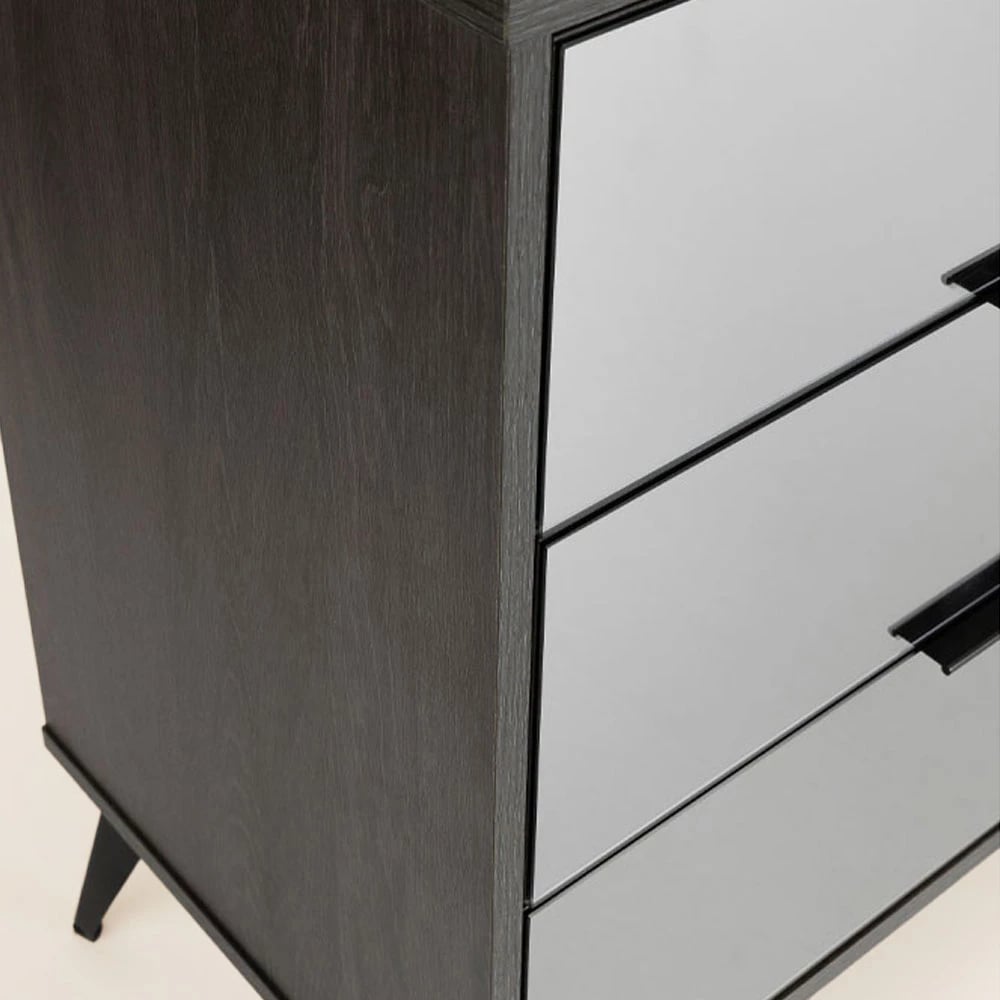 Komodë Specchio me 6 sirtarë, ngjyrë lis i zi, pasqyrë, 120x39x80