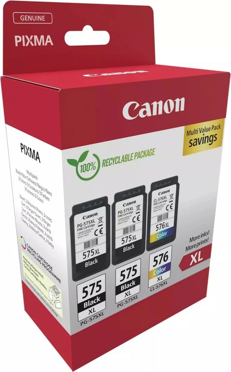 Toner Canon PG-575XL x2 dhe CL-576XL, për PIXMA TS3550i/TS3551i/TR4750i/TR4751i, Set 3 copë