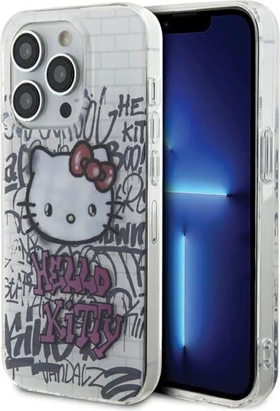 Mbështjellës Hello Kitty IML Kitty On Bricks Graffiti për iPhone 14 Pro Max, Bardhë