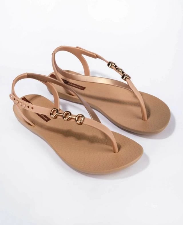 Sandale flip-flop për femra Ipanema, bezhë me të arta